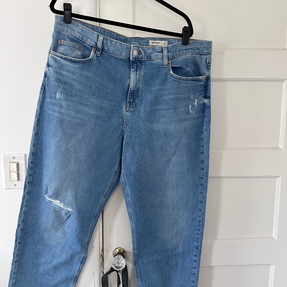 M&S light blue distressed boyfriend jeans — relaxed fit, casual staple.